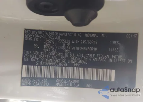 2017 Toyota Highlander Hybrid Xle from USA, damaged, VIN 5TDJGRFH9HS036098